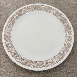 Floral Patterned White and Brown Dinner Plate Corelle